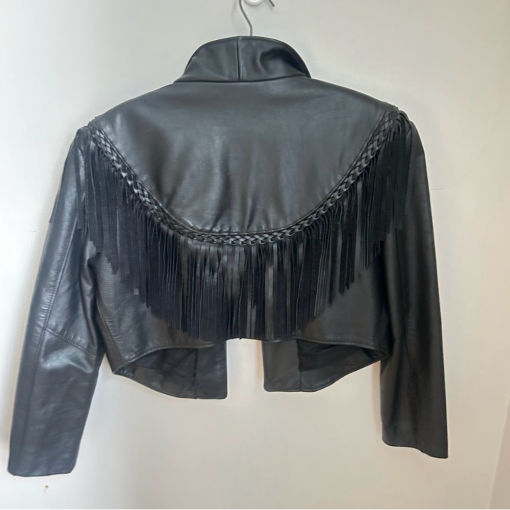 Vintage Black Fringe Leather Cropped Jacket - Women - Picture 8 of 16
